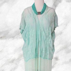 ORIGAMI BY VIVIAN SHORT SLEEVE KIMONO WITH FRINGE NWT